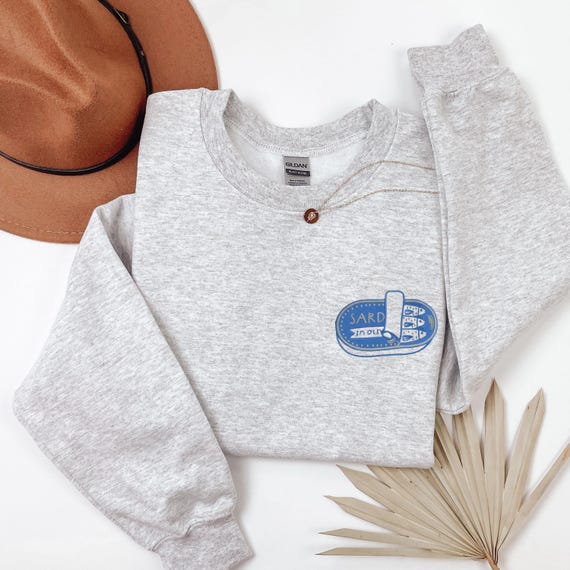 Embroidered Sardine Sweatshirt, Fish Crewneck, Vintage Sardine Coastal Fisherman Aesthetic Top, Preppy Retro European, Foodie Travel Sweater