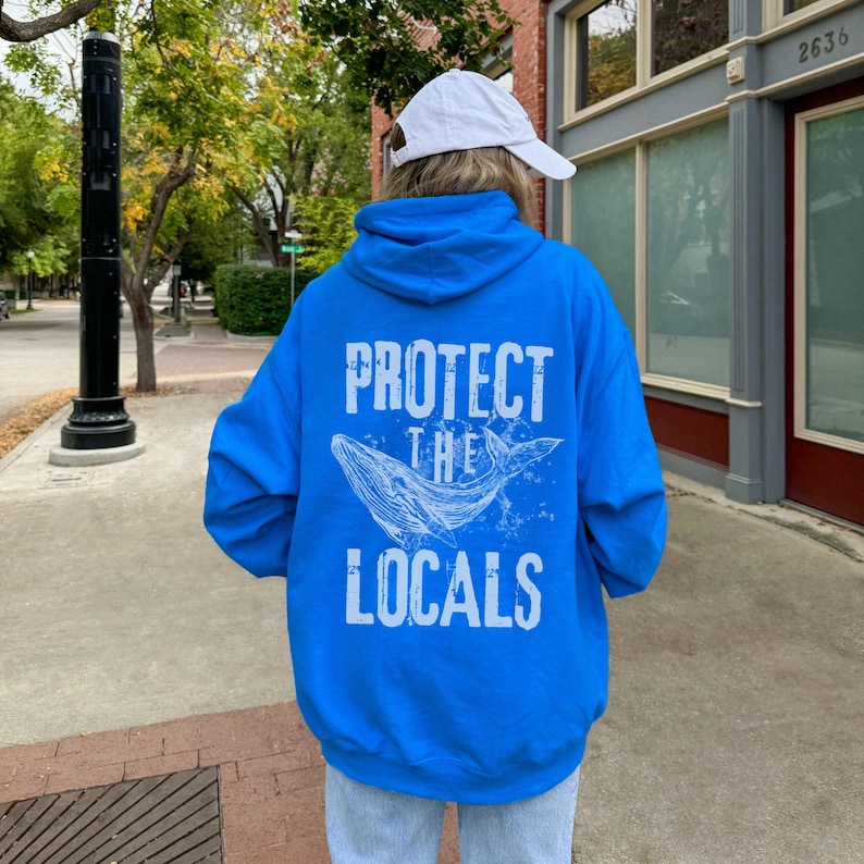 Respect The Local Whales Hoodie Blue Whale Conservation Sweatshirt Respect The Local Humpback Hoodie Orca Lover Ocean Indie Hoodie zdjęcie 7