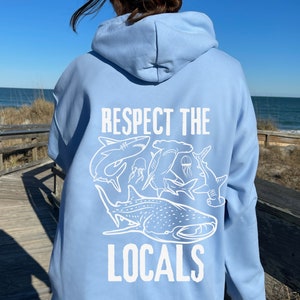 Wave Riders Surfing Hoodie, Respect The Local, Save The Shark, Summer Hoodie, Oversized Trendy Hoodie, VSCO Sweatshirt Preppy Aesthetic Gift