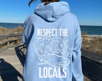 Wave Riders Surfing Hoodie, Respect The Local, Save The Shark, Summer Hoodie, Oversized Trendy Hoodie, VSCO Sweatshirt Preppy Aesthetic Gift