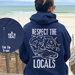 Trendy Shark Unisex Full Zip  Hoodie, Shark Zip Hooded Sweatshirt, Protect The Local Shark  Zip Up Hoodies, Gift For Shark Lover, Zipper Top