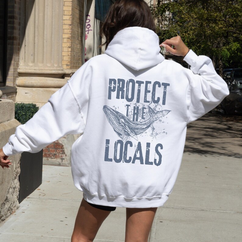 Respect The Local Whales Hoodie Blue Whale Conservation Sweatshirt Respect The Local Humpback Hoodie Orca Lover Ocean Indie Hoodie White