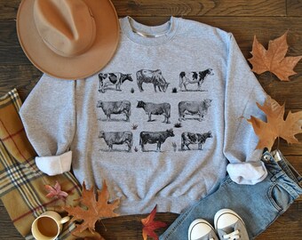 Southern Cow Cattle Ranchers Sweatshirt, Farm Animal Gift Bull Cottagecore Sweatshirt Bull Crewneck, Aesthetic Hoodie, Farm Sweatshirt Women
