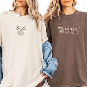 Custom Beach Bach Party Shirt, Comfort Colors Coastal Bride Tee, Seashells Wedding Bells, Sea Squad Bridal Party Gift image 6