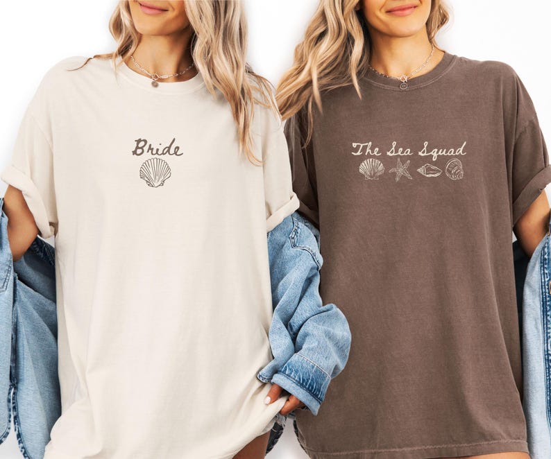 Custom Beach Bach Party Shirt, Comfort Colors Coastal Bride Tee, Seashells Wedding Bells, Sea Squad Bridal Party Gift image 6
