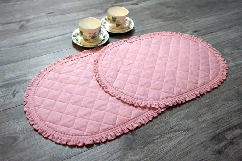 Vintage Quilted Oval Pink Placemats With Ruffles / Table Mats Etsy