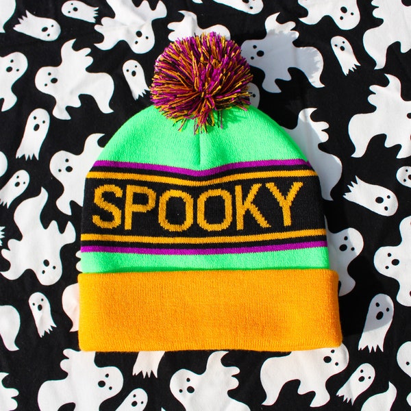 Spooky Halloween Beanie Hat | Scooby Doo Hat | Fall Gift | Winter Knit Beanie | Cute Cuffed Beanie | Autumn | Witchy Vibes | Pompom