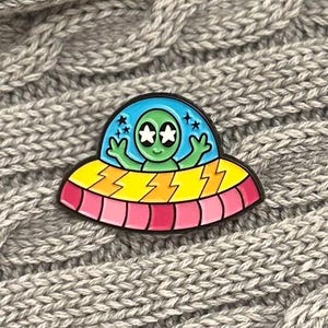 Cute Alien Enamel Pin | Intergalactic Space Traveler Pin | Sci-fi UFO Pin | Gift for Her | Badass Pin | Punk Core | Pride Rainbow Alien Pin