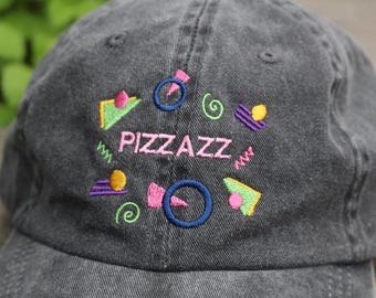 Pizzazz Embroidered Hat | 80s Arcade Cap | Autumn Hat | Dad Cap | Embroidered Baseball Cap | Vintage Inspired Hat | Retro Gift | Wacky Pomo