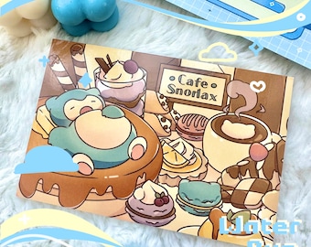 Cute Sleeping Snorlax Cafe Art Print (6x4)