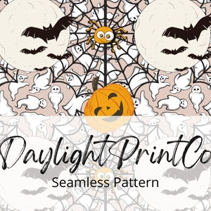 Halloween, Pumpkin, Moon, Bats, Ghosts, Seamless Pattern