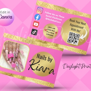 Business Card Template, DIY Business Card, Pink and Gold, Nail Technician, Makeup Artist, Lash Tech, Hair Stylist