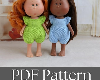 Patrón Muñeca Little Mia 9"/23 cm, Patrones para Tejer Ropa Mono (Patrón PDF), Inglés