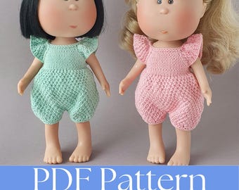 Patrón muñeca Mia 12"/30 cm, Patrones para tejer ropa, mono (Patrón PDF), Inglés