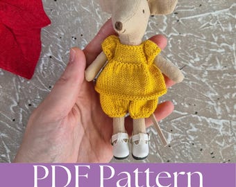 Patrón de tejido Maileg Mouse Big Sister, pantalones cortos y chaqueta, patrón PDF en inglés