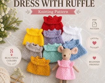 Maileg Mouse Big Sister Knitting Pattern, Dress with Ruffle PDF Pattern ENGLISH
