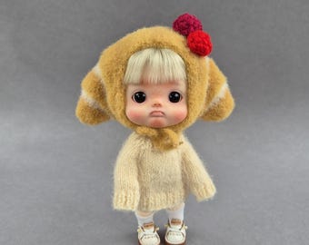 Sombrero de croissant para muñeca Ob11, se adapta a cabezas de 13-15 cm/5-6 pulgadas, sombrero en miniatura estilo panadería.