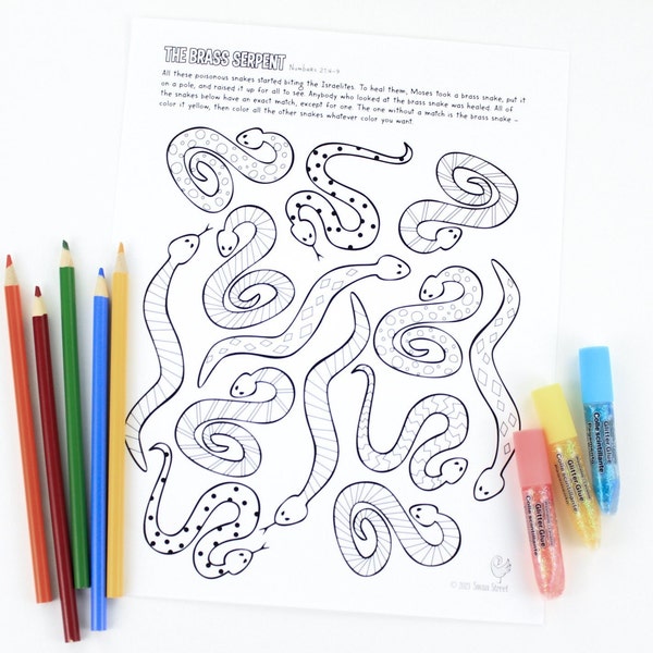The Brass Serpent Printable Bible Page Kids Bible Coloring Page