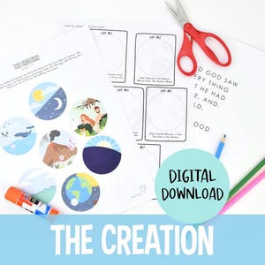 Creation Bible Activity Printable Old Testament Lesson for Kids Genesis 1 Craft Christian Homeschool Sunday School Cut and Paste Learning