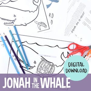 Jonah and the Whale Craft Printable Bible Story Activity Accordion Style Kids Sunday School Lesson Christian Learning Instant Download