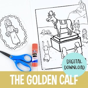 Disegni da colorare del vitello d&#39;oro per bambini, download digitali, insegnamento biblico, scuola domenicale, culto, Esodo, vitello d&#39;oro, culto, Dio non idoli