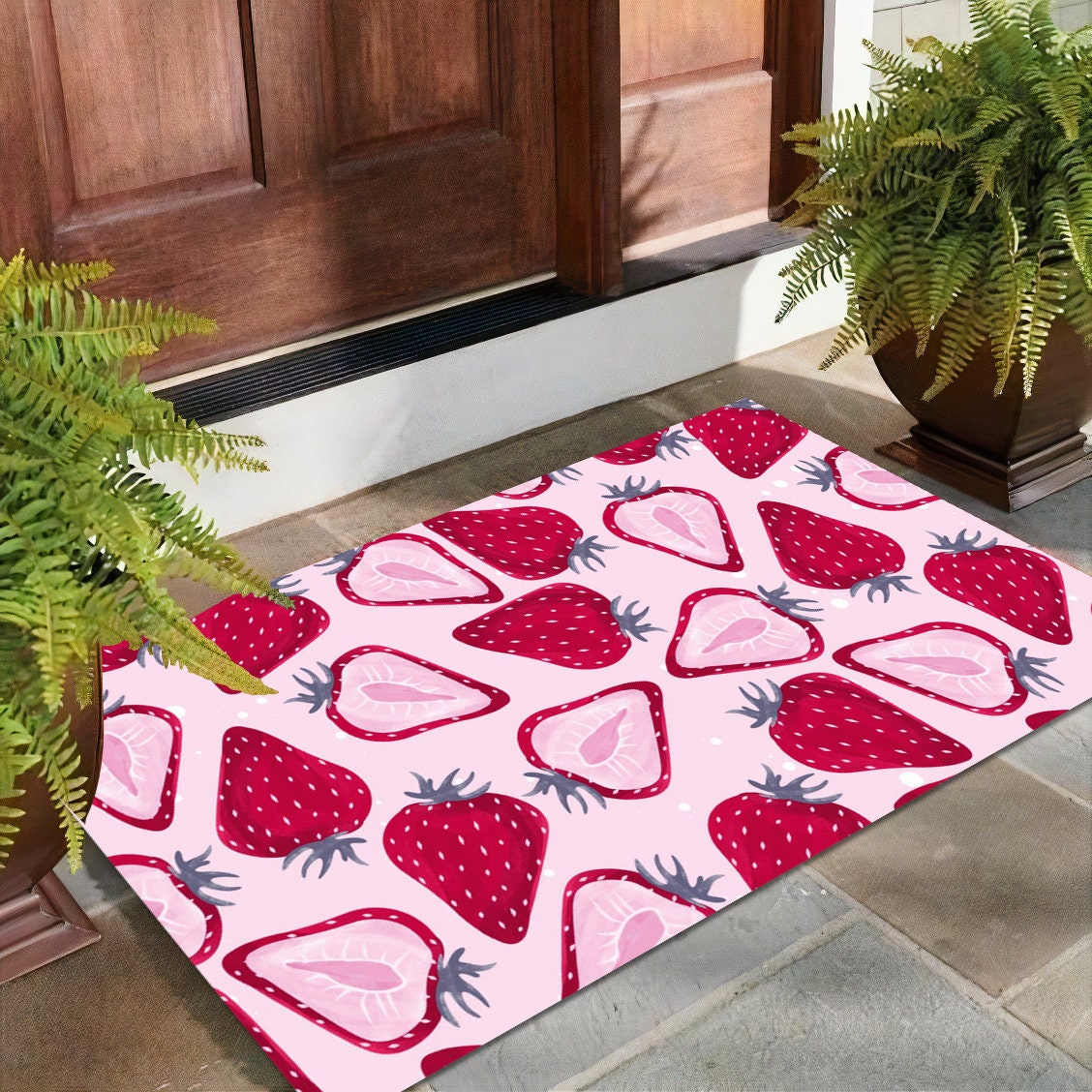  Outdoor Rug Non-Slip Strawberry Pattern Large Outdoor