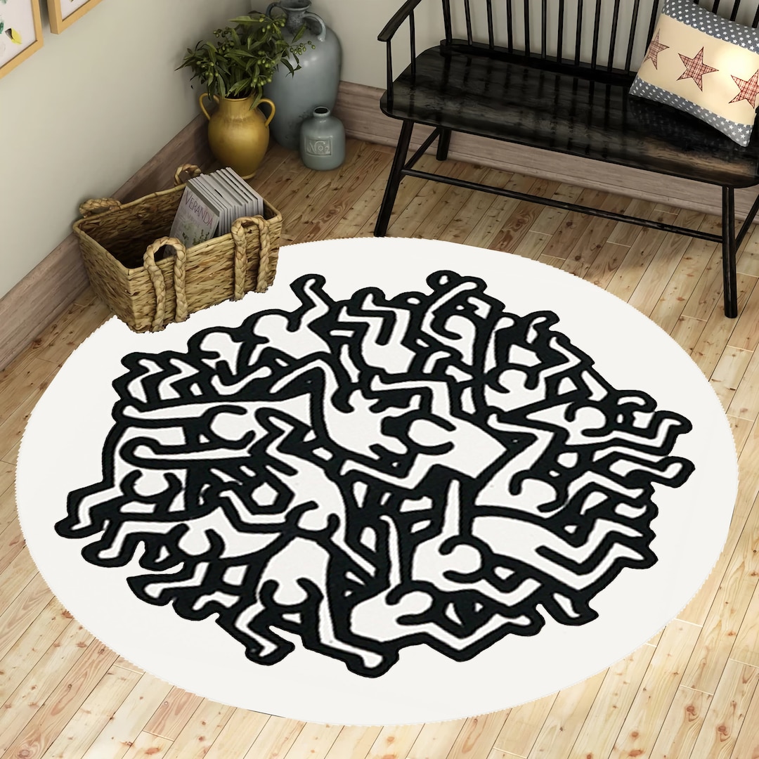 Keith Haring Rug,dancing Man Rug,keith Haring,round Rug,living Room Rug