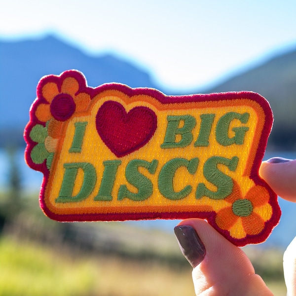 I <3 Big Discs - Disc Golf Patches - 3.5" x 2.4" Embroidered Patches