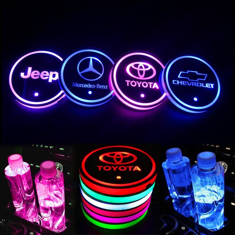 2X Pcs LED Car Cup Holder Lights 7 Colors Changing USB Etsy