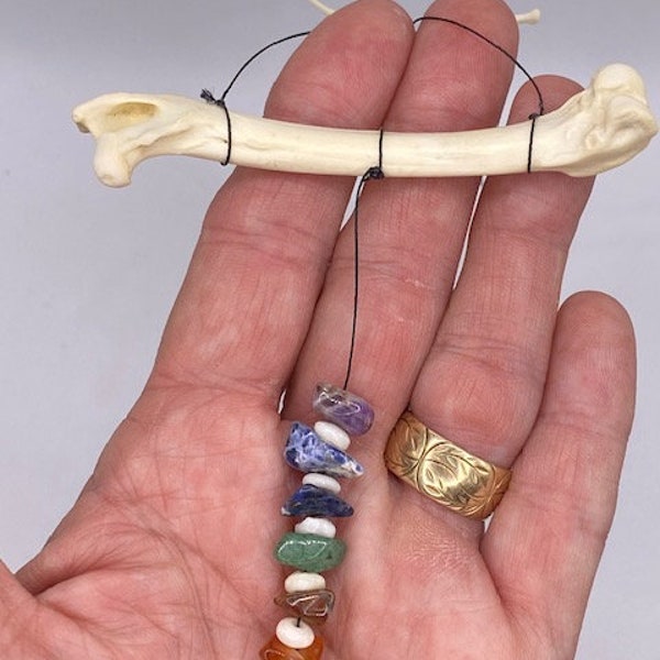 Car Charm Made of Rabbit Bones and Charka Healing Stones