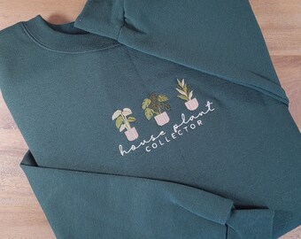 Cuello redondo de coleccionista de plantas de la casa bordado / Linda sudadera minimalista de la planta de la casa / Señora de la planta loca / Planta mamá o papá / Regalos amantes de las plantas
