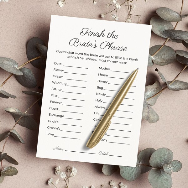 Finish the Brides Phrase Fun Bridal Shower Game Printable Minimalist Wedding Shower Game Bridal Party Game Instant Download Funny Hens Games