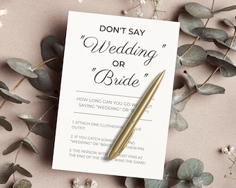 Don't Say Wedding or Bride Fun Bridal Shower Game Printable Sign Minimalist Wedding Shower Game Funny Bridal Shower Game Instant Download