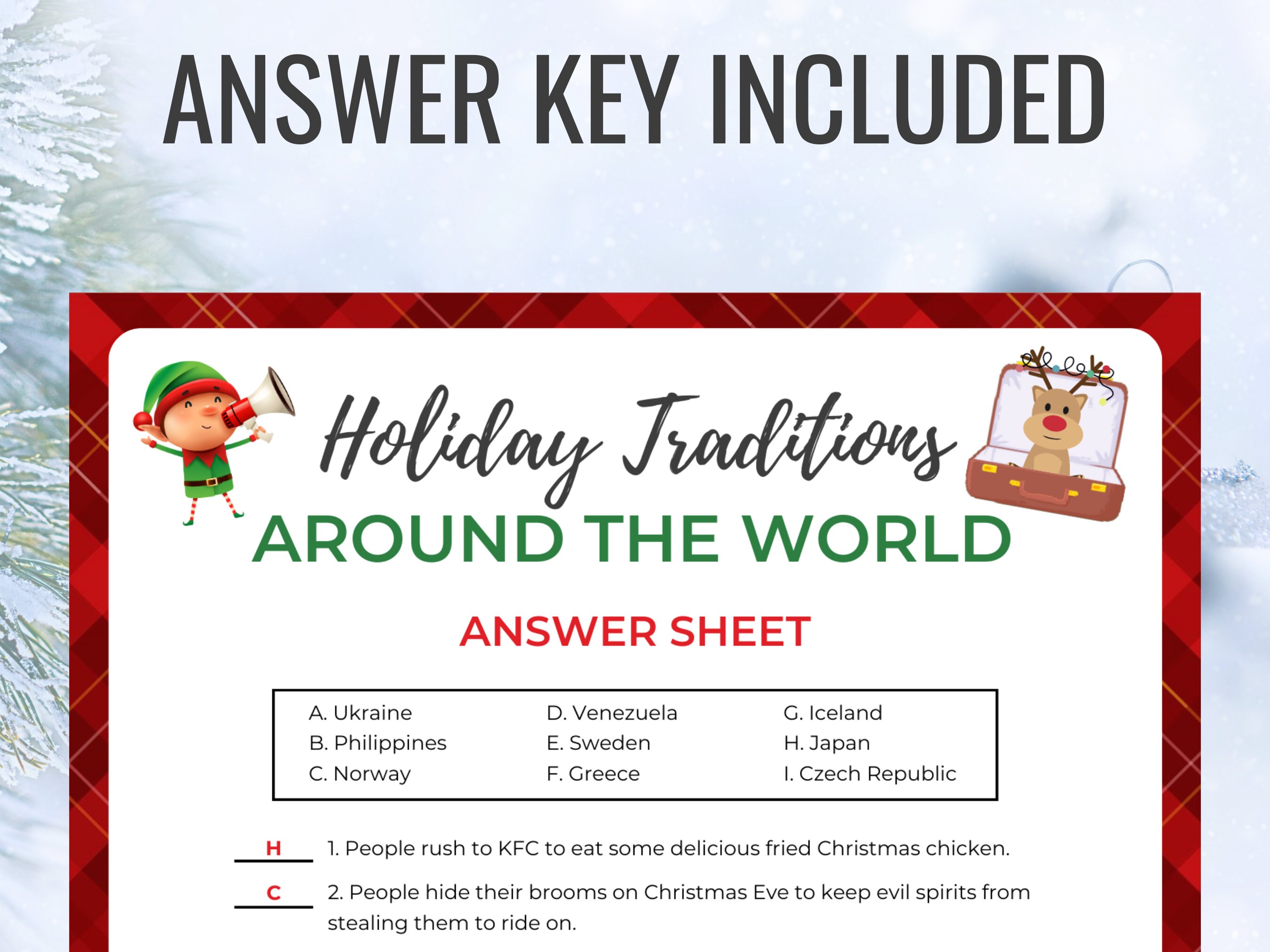 Holiday Traditions Around the World Game, Printable Christmas Activity ...