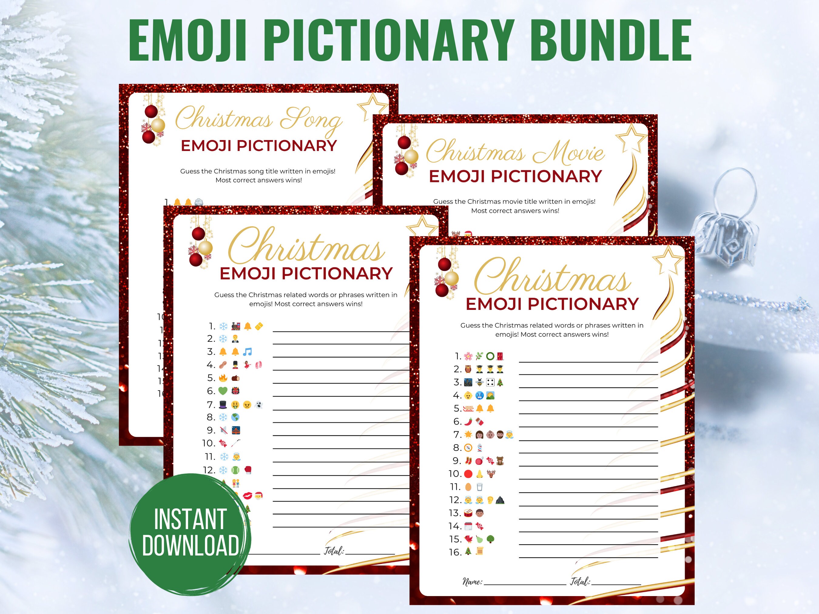 Christmas Emoji Pictionary Game Bundle (printable) - Etsy