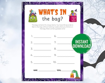 What&#39;s in the Bag Halloween Game Printable Halloween Game Halloween Activity Fun Halloween Party Game Halloween Game for Adults and Kids