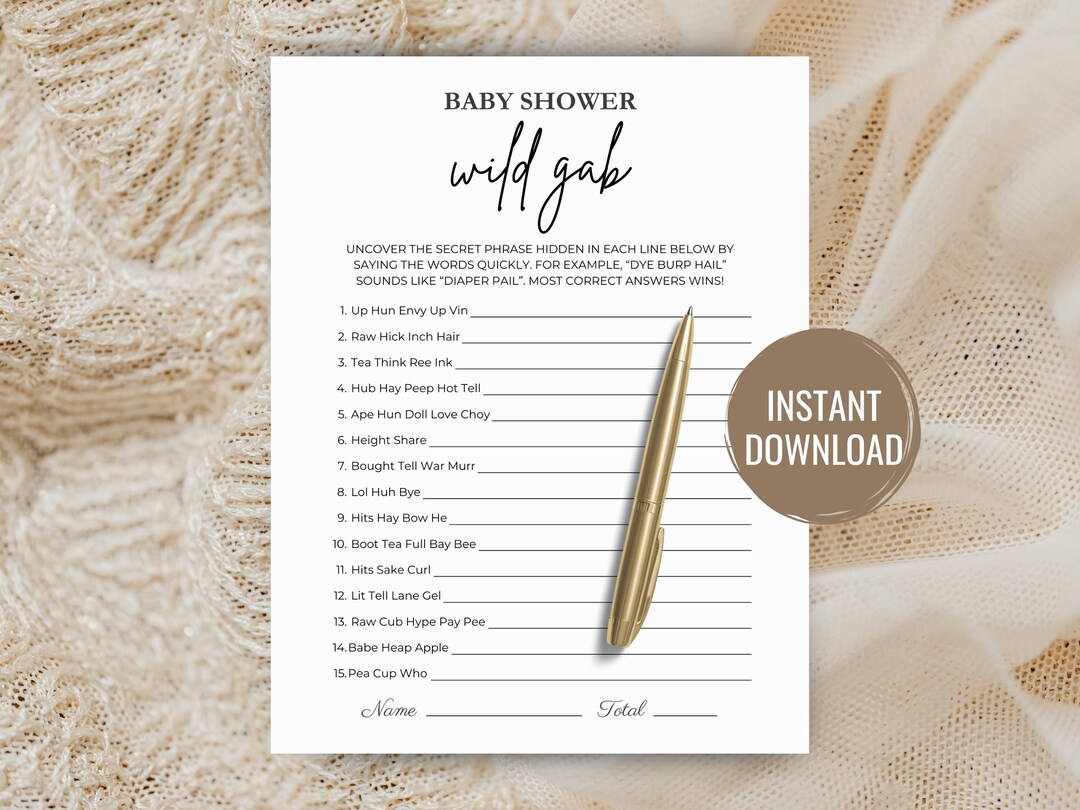 Wild Gab Baby Shower Game Fun &amp; Unique Baby Shower Games Printable ...