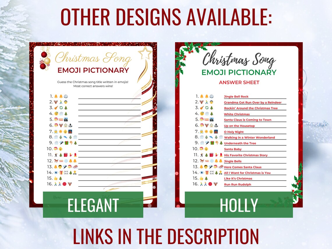 Emoji Christmas Song Game | Printable Holiday Pictionary (digital ...