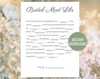 Gioco Mad Libs per matrimoni, festa nuziale minimalista (download digitale)