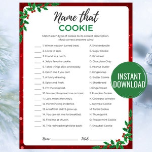 Name that Cookie Christmas Game Printable Christmas Game Christmas Activity Christmas Party Game Christmas Game for Adults and Kids