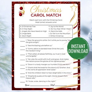 Christmas Carol Match Game Printable Christmas Game Christmas Activity Christmas Party Game Christmas Game for Adults and Kids