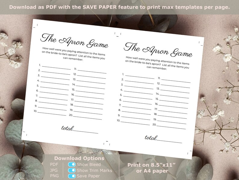 Minimalist the Apron Bridal Shower Game Printable Minimalist Etsy