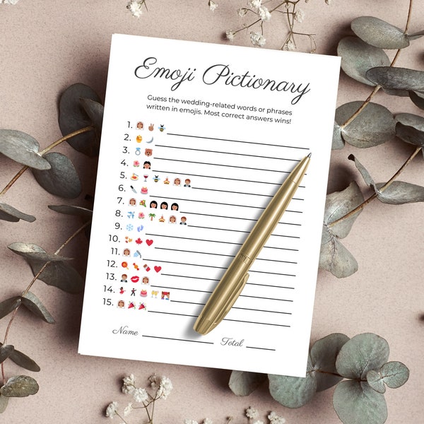 Jeu Emoji nuptiale Jeu Emoji Pictionary Jeux de fête nuptiale minimalistes Imprimable jeu de douche de mariage Jeux amusants de douche nuptiale à téléchargement immédiat