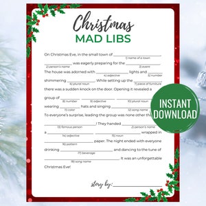 Christmas Mad Libs Game Printable Christmas Game Christmas Activity Christmas Party Game Christmas Game for Adults and Kids