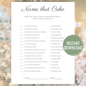 Name That Cake Game Fun Bridal Shower Game Printable Minimalist Wedding ...