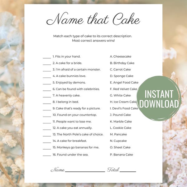 Name That Cake Game - Etsy