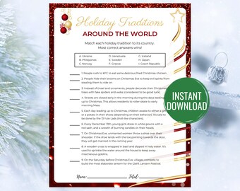 Holiday Traditions Around the World Game Printable Christmas Game Fun Christmas Activity Christmas Party Game Game For Adults and Kids