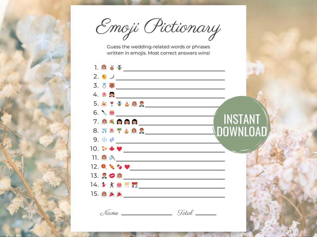 Bridal Emoji Game Emoji Pictionary Game Minimalist Bridal Party Games Bridal emoji game emoji pictionary game minimalist bridal party games