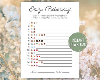Bridal Shower Emoji Pictionary Game, Minimalist Design (Instant Download)