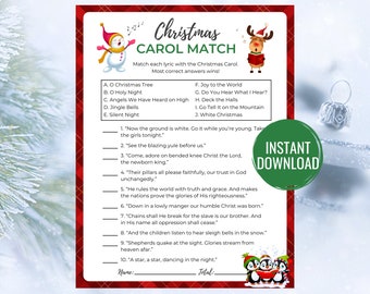 Christmas Carol Match Game | Printable Christmas Game | Christmas Activity | Christmas Party Game | Christmas Game for Adults and Kids